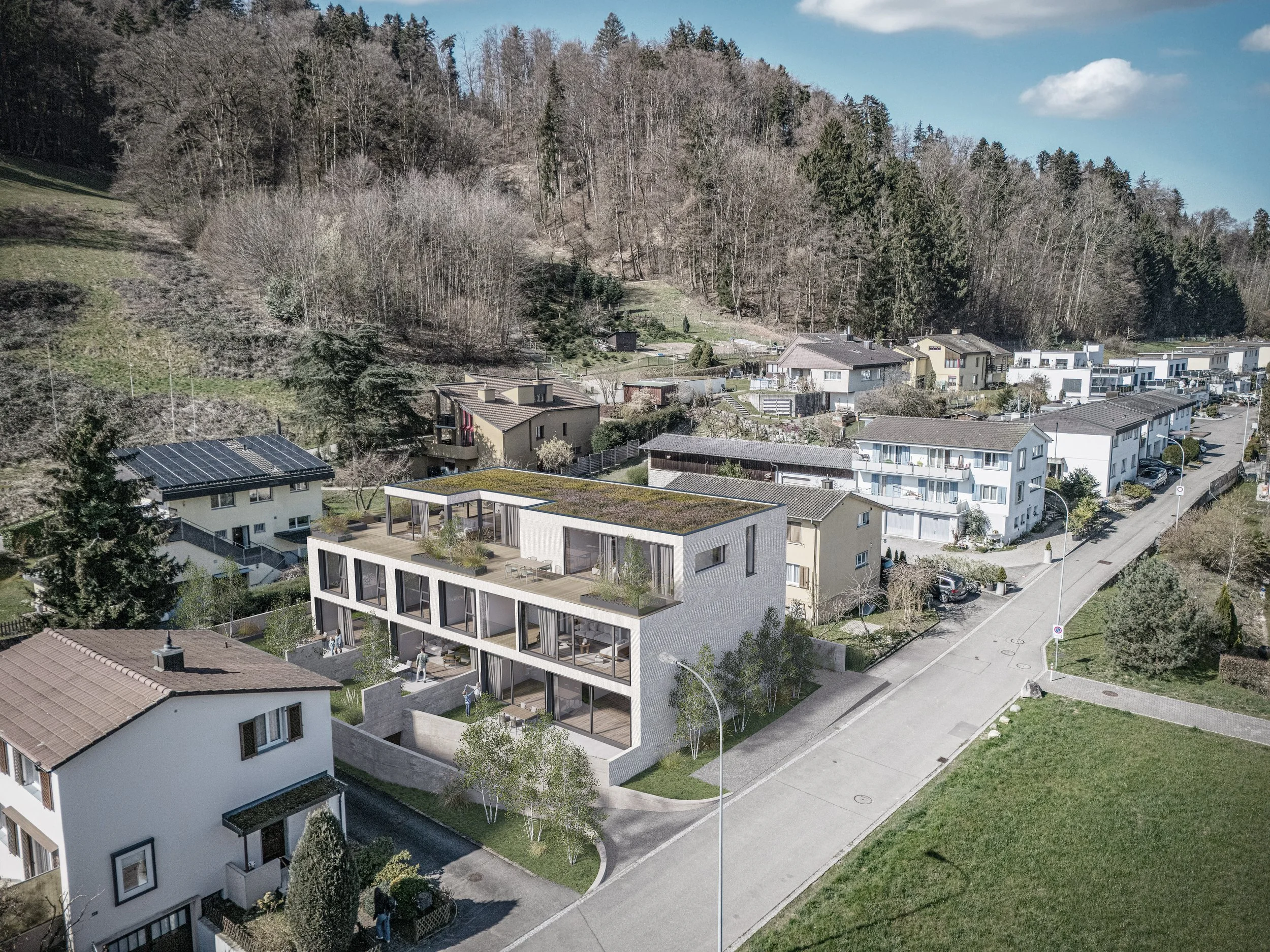 Linea Definita – Aussenansicht mit raumhohen Verglasungen