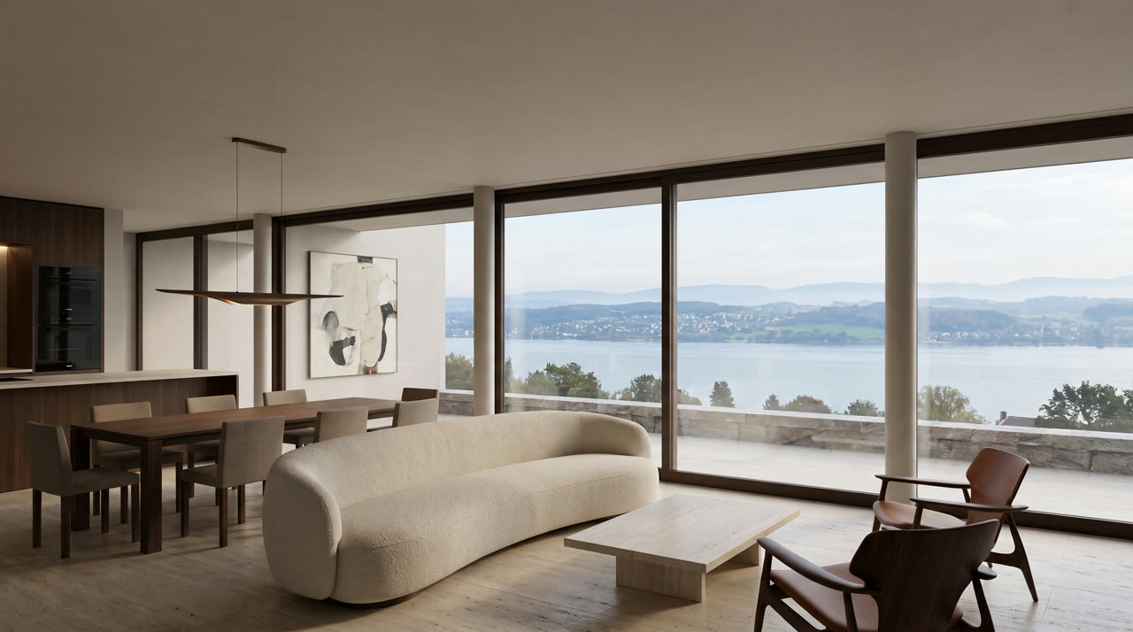 pietra sospesa, Thalwil: Wohnbereich mit Blick zur Nordverglasung