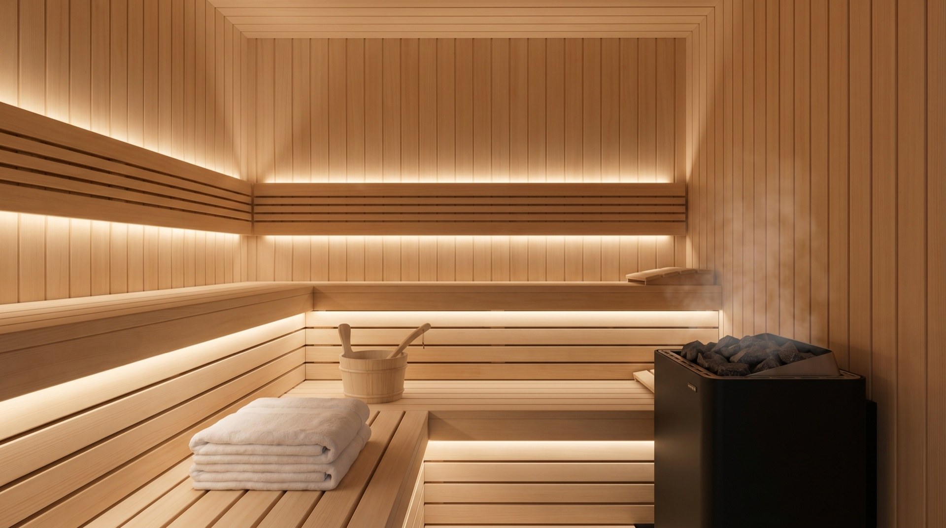 quattromila: Sauna aus hellem Holz