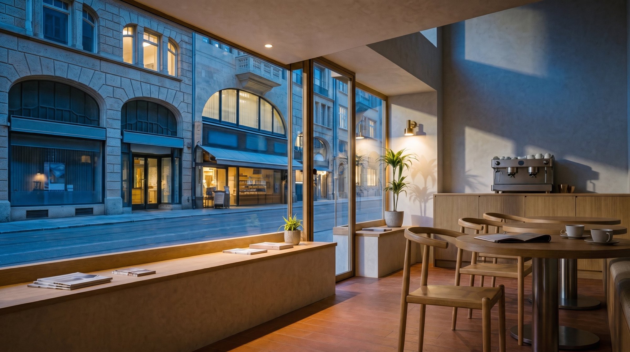 Spina: Stimmungsbild der Kaffeebar am Abend, Erdgeschoss